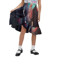 Elephant Tusks Trunk Wildlife Africa Kids  Ruffle Flared Wrap Midi Skirt by Ndabl3x