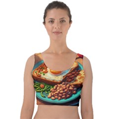 Breakfast Egg Beans Toast Plate Velvet Crop Top by Ndabl3x