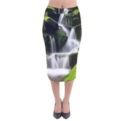 Waterfall Moss Korea Mountain Valley Green Forest Velvet Midi Pencil Skirt by Ndabl3x