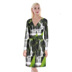 Waterfall Moss Korea Mountain Valley Green Forest Long Sleeve Velvet Front Wrap Dress by Ndabl3x