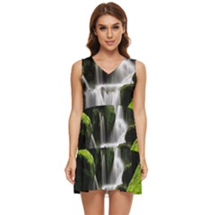 Waterfall Moss Korea Mountain Valley Green Forest Tiered Sleeveless Mini Dress by Ndabl3x