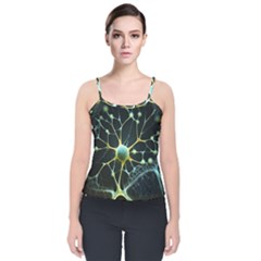 Neuron Network Velvet Spaghetti Strap Top by Ndabl3x