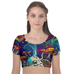 Mushrooms Fungi Psychedelic Velvet Short Sleeve Crop Top  by Ndabl3x