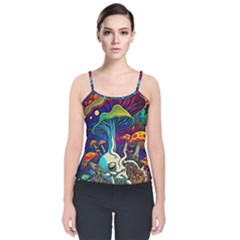 Mushrooms Fungi Psychedelic Velvet Spaghetti Strap Top by Ndabl3x