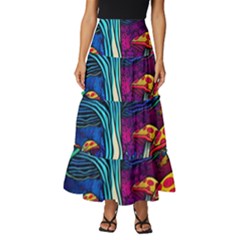 Mushrooms Fungi Psychedelic Tiered Ruffle Maxi Skirt by Ndabl3x