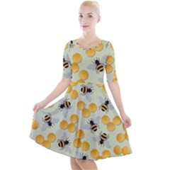 Honey Bee Bees Pattern Quarter Sleeve A-line Dress by Ndabl3x