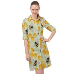 Honey Bee Bees Pattern Long Sleeve Mini Shirt Dress by Ndabl3x