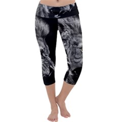 Angry Male Lion Roar Capri Yoga Leggings by Wav3s