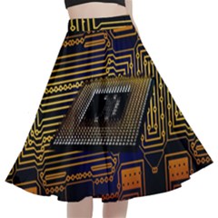 Processor Cpu Board Circuit A-line Full Circle Midi Skirt With Pocket by Wav3s