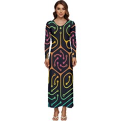 Circuit Hexagonal Geometric Pattern Background Pattern Long Sleeve Longline Maxi Dress by Wav3s