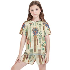 Egyptian Paper Papyrus Hieroglyphs Kids  Tee And Sports Shorts Set by Wav3s