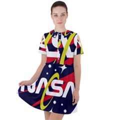 Nasa Insignia Short Sleeve Shoulder Cut Out Dress  by Wav3s