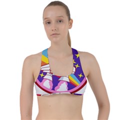 Badge-patch-pink-rainbow-rocket Criss Cross Racerback Sports Bra by Wav3s