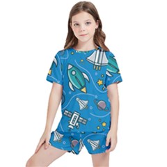 About-space-seamless-pattern Kids  Tee And Sports Shorts Set by Wav3s