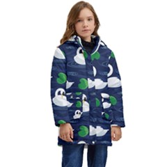 Swan-pattern-elegant-design Kids  Hooded Longline Puffer Jacket by Wav3s