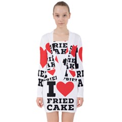 I Love Fried Cake  V-neck Bodycon Long Sleeve Dress by ilovewhateva