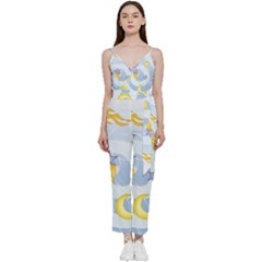 Science Fiction Outer Space V-neck Spaghetti Strap Tie Front Jumpsuit by Ndabl3x