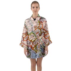 Map Europe Globe Countries States Long Sleeve Satin Kimono by Ndabl3x