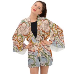 Map Europe Globe Countries States Long Sleeve Kimono by Ndabl3x