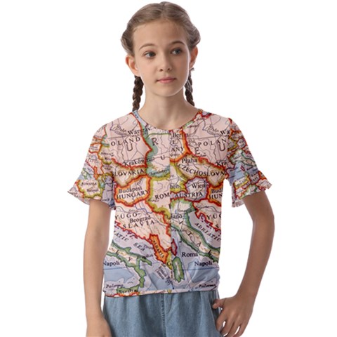 Map Europe Globe Countries States Kids  Cuff Sleeve Scrunch Bottom Tee by Ndabl3x