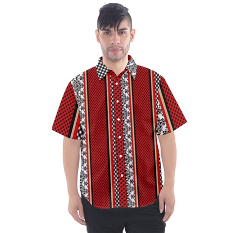 Background Damask Red Black Men s Short Sleeve Shirt by Ndabl3x