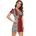 Background Damask Red Black V-Neck High Waist Chiffon Mini Dress View3