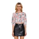 Cute Cats Cartoon Seamless-pattern Mid Sleeve Drawstring Hem Top View1