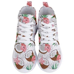 Seamless Pattern Coconut Piece Palm Leaves With Pink Hibiscus Women s Lightweight High Top Sneakers by Vaneshart