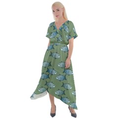 Fishes Pattern Background Theme Cross Front Sharkbite Hem Maxi Dress by Vaneshop