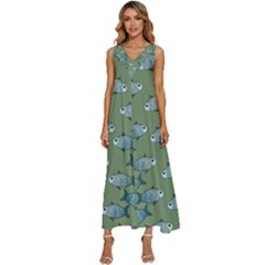 Fishes Pattern Background Theme V-neck Sleeveless Loose Fit Overalls by Vaneshop