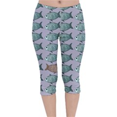 Fishes Pattern Background Theme Art Velvet Capri Leggings  by Vaneshop