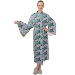 Fishes Pattern Background Theme Art Maxi Velvet Kimono by Vaneshop