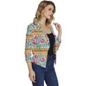 Flower Fabric Design Women s Casual 3/4 Sleeve Spring Jacket View3