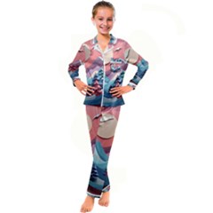 Paper Art Pastel Kids  Satin Long Sleeve Pajamas Set by Vaneshop