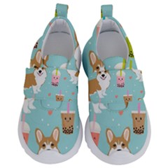 Welsh Corgi Boba Tea Bubble Cute Kawaii Dog Breed Kids  Velcro No Lace Shoes by Wav3s