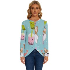 Welsh Corgi Boba Tea Bubble Cute Kawaii Dog Breed Long Sleeve Crew Neck Pullover Top by Wav3s