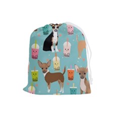 Chihuahua Bubble Kawaii Boba Tea Cute Dog Drawstring Pouch (large) by Wav3s