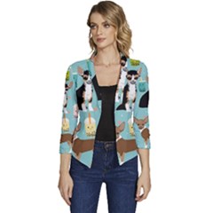 Chihuahua Bubble Kawaii Boba Tea Cute Dog Women s Casual 3/4 Sleeve Spring Jacket