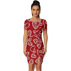 Vector Seamless Pattern Of Hearts With Valentine s Day Fitted Knot Split End Bodycon Dress by Wav3s