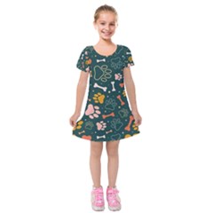 Dog Paw Colorful Fabrics Digitally Kids  Short Sleeve Velvet Dress by Wav3s