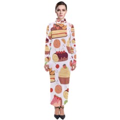 Seamless Pattern Hand Drawing Cartoon Dessert And Cake Turtleneck Maxi Dress by Wav3s