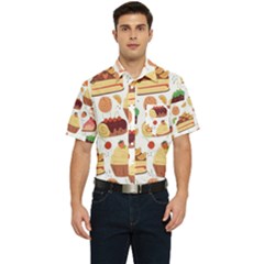 Seamless Pattern Hand Drawing Cartoon Dessert And Cake Men s Short Sleeve Pocket Shirt  by Wav3s