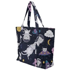 Space Cat Illustration Pattern Astronaut Zip Up Canvas Bag by Wav3s