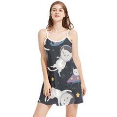 Space Cat Illustration Pattern Astronaut Summer Frill Dress by Wav3s