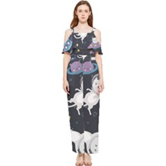 Space Cat Illustration Pattern Astronaut Draped Sleeveless Chiffon Jumpsuit by Wav3s