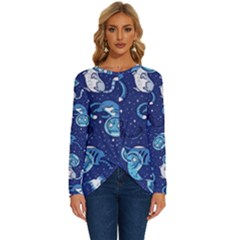 Cat Spacesuit Space Suit Astronaut Pattern Long Sleeve Crew Neck Pullover Top by Wav3s