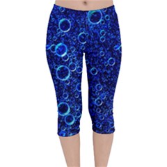 Blue Bubbles Abstract Velvet Capri Leggings  by Vaneshop