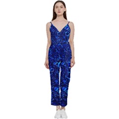 Blue Bubbles Abstract V-neck Spaghetti Strap Tie Front Jumpsuit by Vaneshop
