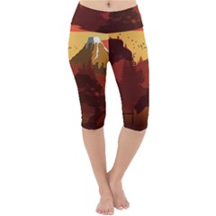 Japan Art Illustration Lightweight Velour Cropped Yoga Leggings by Grandong