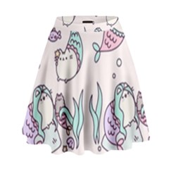 Cartoon Cat Cute Animal Design Drawing Illustration Kawaii High Waist Skirt by Grandong